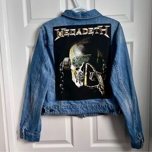 Unique Megadeth jeans Jacket Large XL Women upcycled denim metal music band
